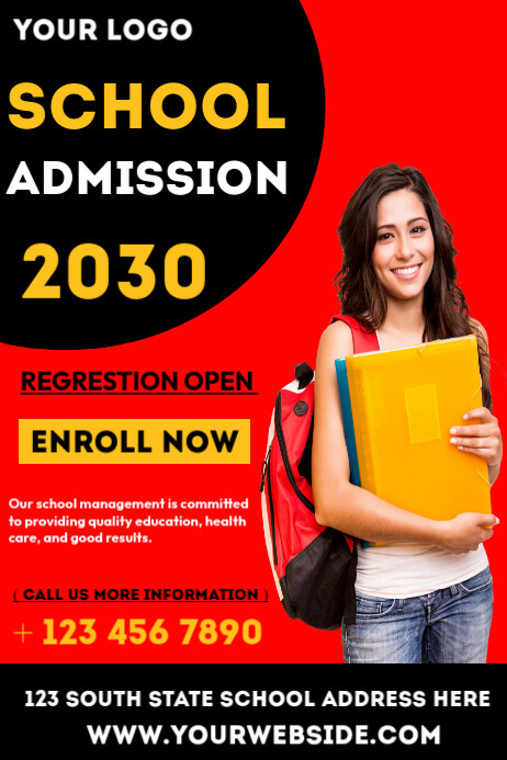 Red Professional School Admission  Poster Iphosta template