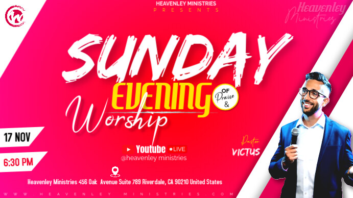 Red Professional Sunday Evening Worship Youtube Thumbnail Template ...