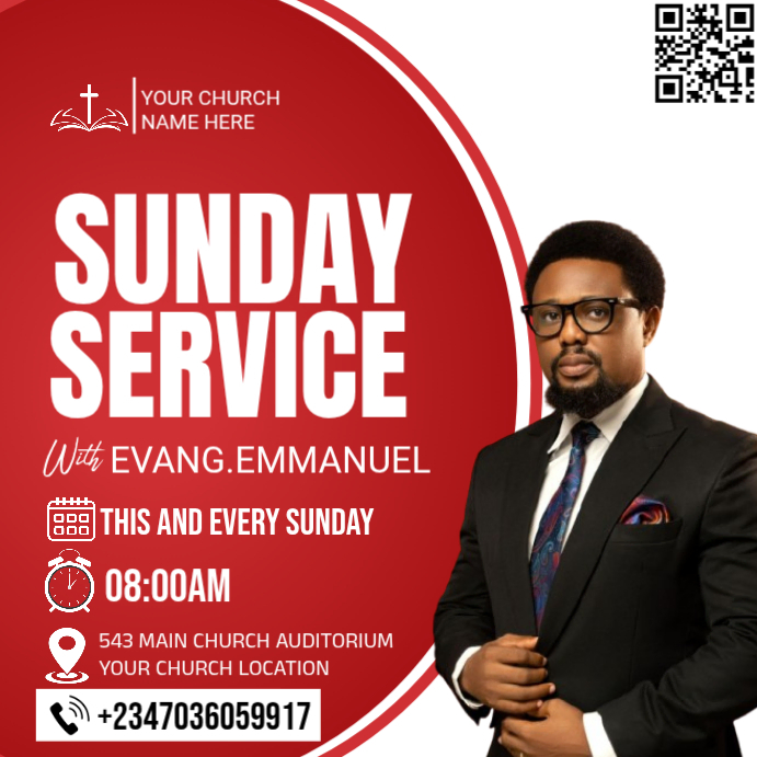 Red Sunday Service Instagram Ad Template | PosterMyWall