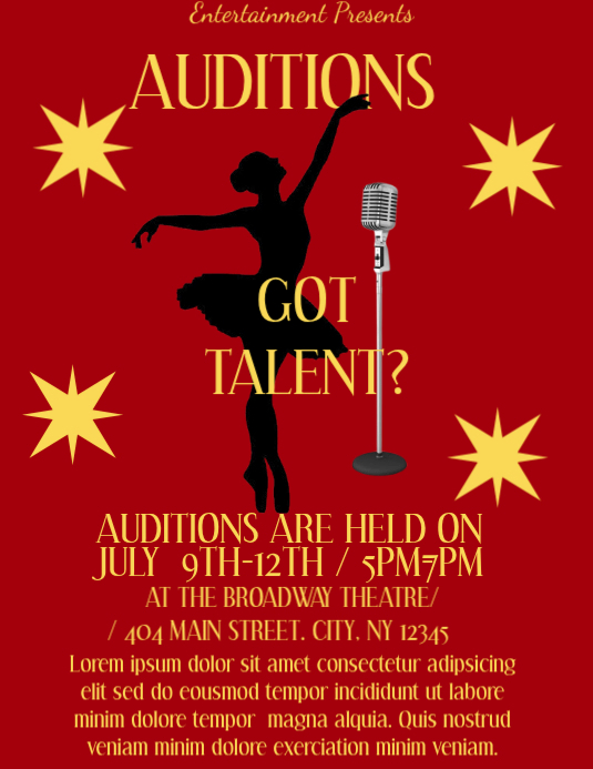 Talent Show Auditions Flyers Template | PosterMyWall