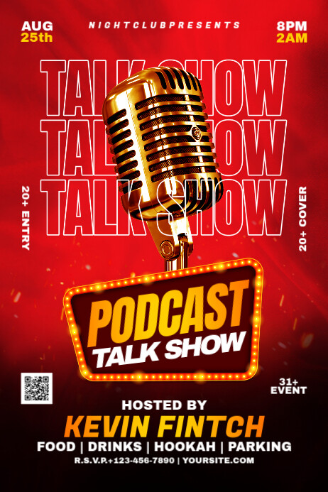 Red Professional Talk Show Podcast Banner 4' × 6' Banier 4’×6’ template