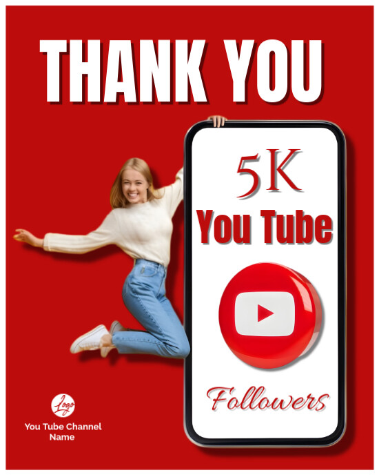 Red Professional Thank You 5k You Tube Followers  Instagram Portrait template