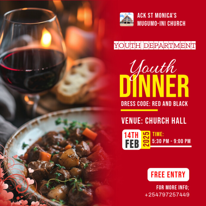 Red Professional Valentine's Day Dinner Night Poster Instagram Post template