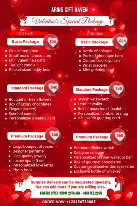 Package Poster Sample Red Professional Valentine's Packages Flyer Poster Template | PosterMyWall