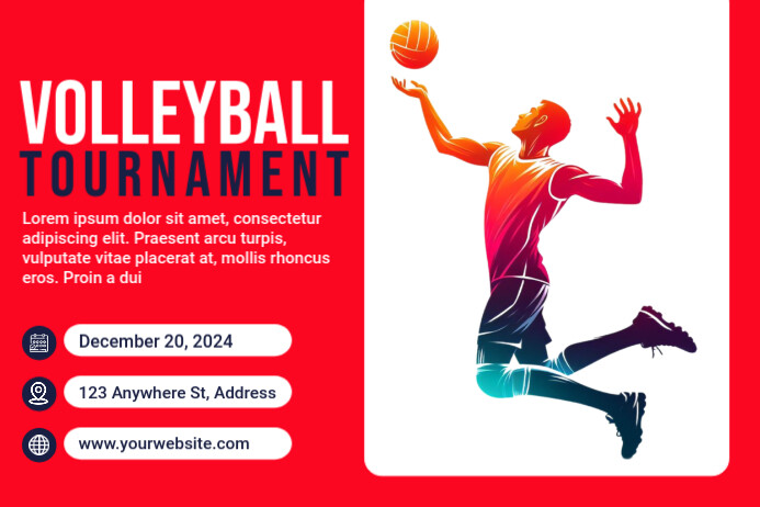 Red Professional Volleyball Tournament Poster Template | PosterMyWall
