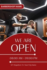 Red Professional We Are Open Barber Shop Post Poster template