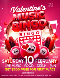 red Professionale Music Bingo Valentine's Edition Volantino (us Letter) template