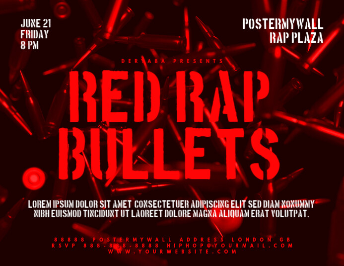 Red Rap Bullet Event Landscape Flyer Template | PosterMyWall