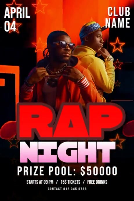 Red Rap Night Template | PosterMyWall