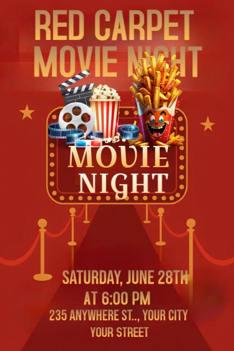 Red Red Carpet Movie Night  Poster Cartaz template