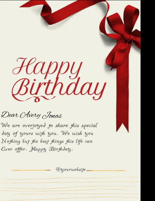 Red Ribbon Design Birthday Red ribbon Happy birthday template | PosterMyWall