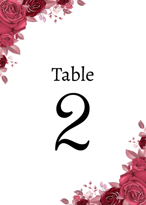 Red Roses Table Numbers White Table Number Card A6 Template | PosterMyWall
