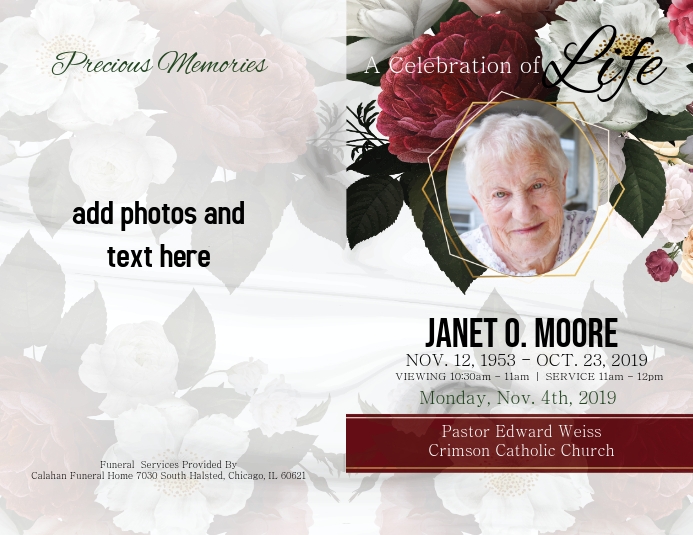 Red Rose Obituary Front/Back Template PosterMyWall