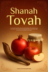 Red Rosh Hashanah Poster template