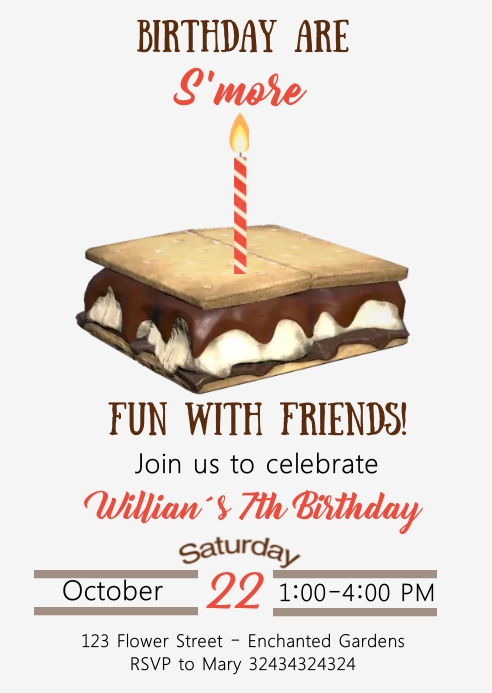red S'mores Birthday Invitation A6 template