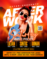 Red Saturday After Work Party Flyer Instagram Portrait template