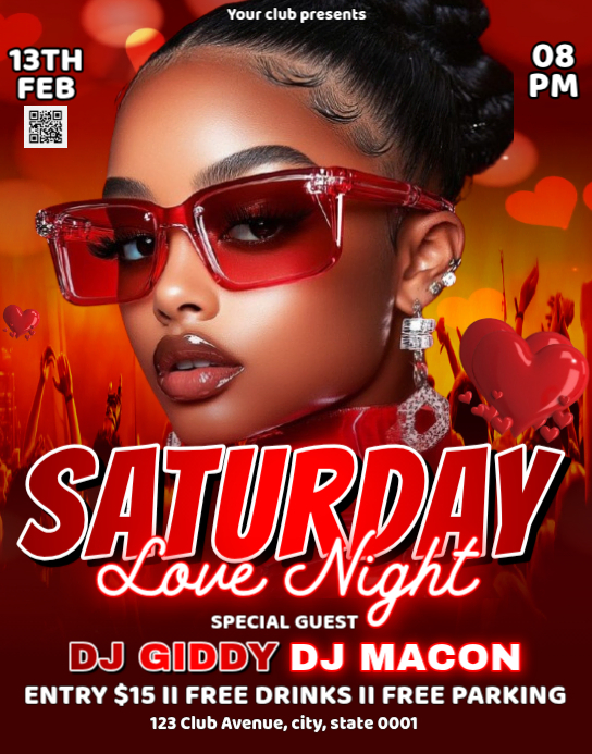 Red Saturday Club Event Poster/Wallboard Template | PosterMyWall