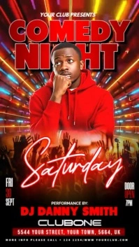 Red Saturday Comedy Night Party Video Flyer Instagram Story template