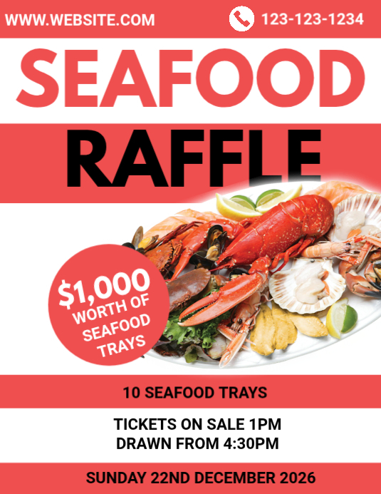 Seafood Raffe Red Seafood Raffle Flyers Template | PosterMyWall