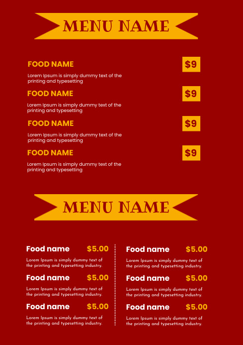 Simple Menu Template Red Copy of Red Simple Food Restaurant Menu Template | PosterMyWall