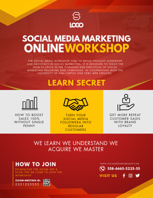 Rote Social Media Marketing Workshop Flyer Vorlage Postermywall
