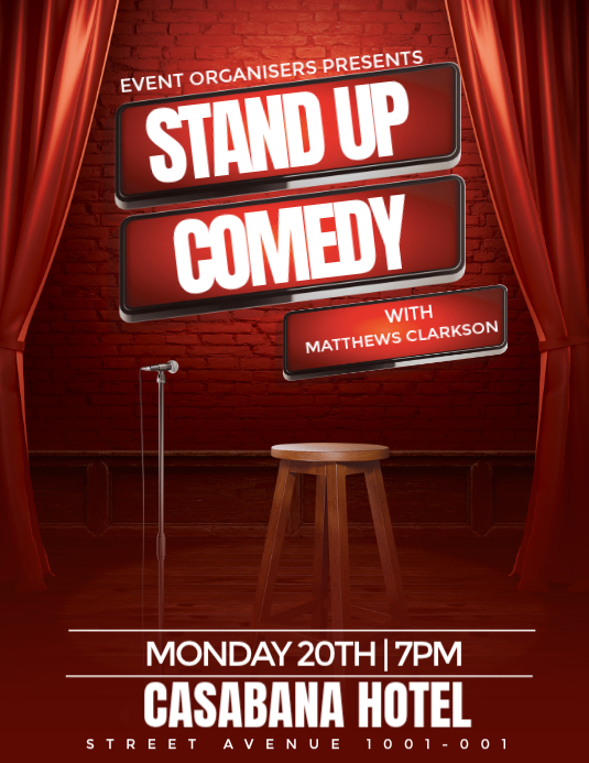 Red Standup Comedy Flyer (us Letter) Template | PosterMyWall