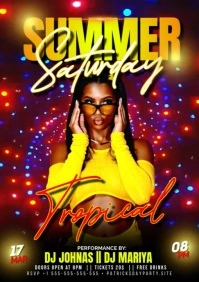 Red Summer Tropical Party Video Flyer A4 template