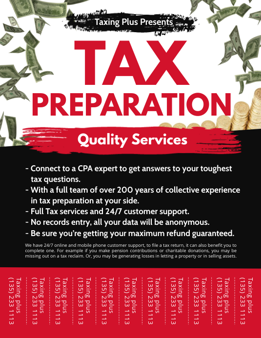 Copy of Red Tax Prep Service Advert Flyer with Pull T PosterMyWall