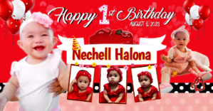 Red First Birthday Invitation Facebook 共享图片 Template