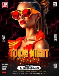 Red Toxic Night Party  Flyer (us Letter) template
