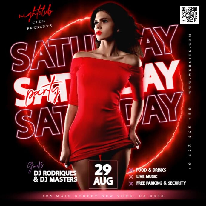 Red tropical neon club party event design template 方形(1:1)