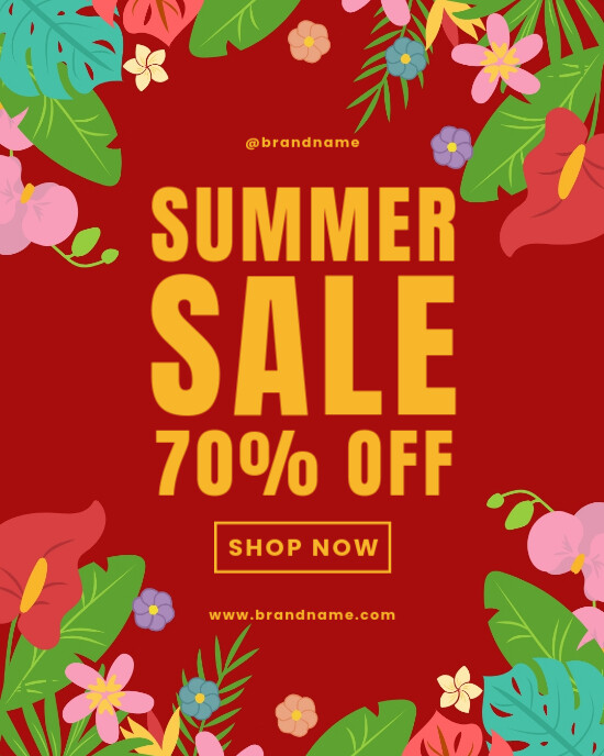 Red Tropical Typographic Summer Sale Promotional Offer Discount Deal Instagram Portrait template