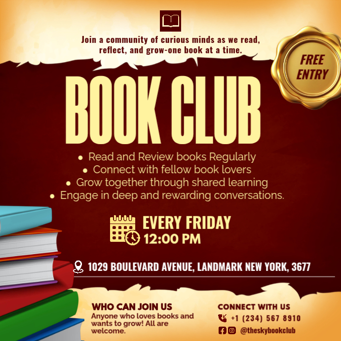 Red Typographic Book Club Instagram Post Template | PosterMyWall