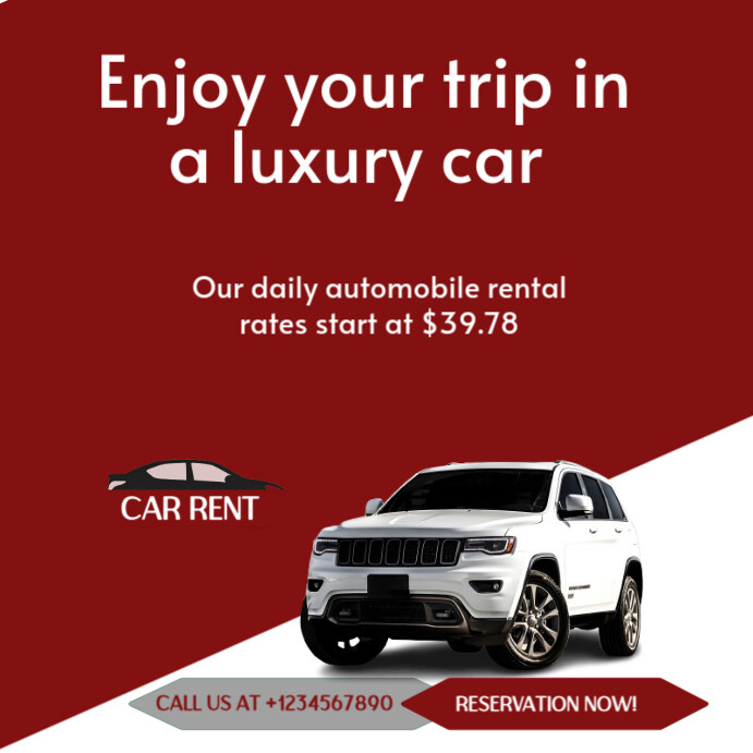 Red Typographic Car Rental Service Design  Instagram Post template