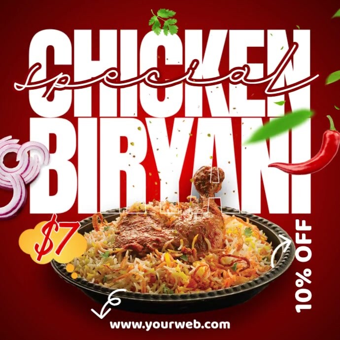 Red Typographic Chicken Biryani Ad Instagram Post template