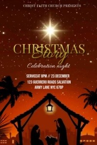 Rød Christmas Church Service Poster Template