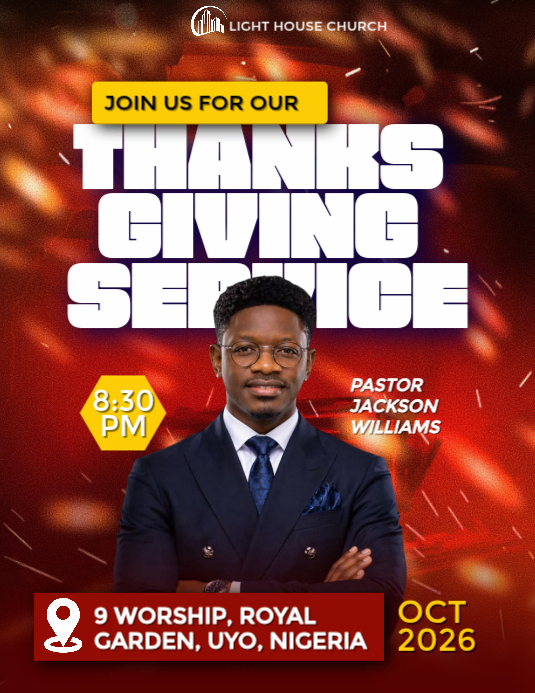 Red Typographic Church Thanksgiving Service Flyer Template | PosterMyWall