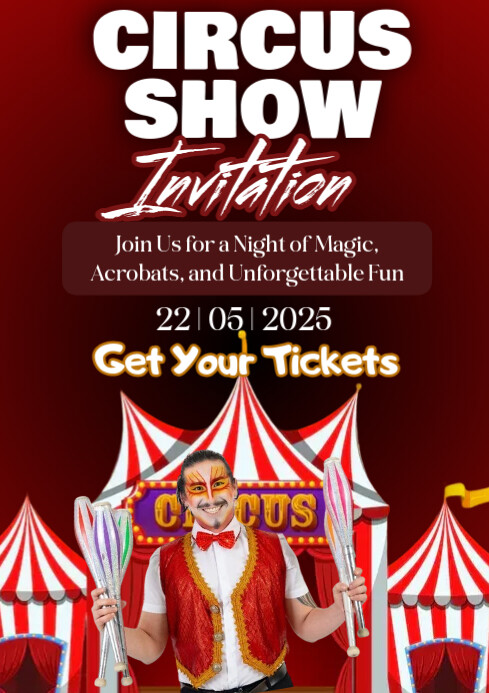 Red Typographic Circus Show Invitation A4 template