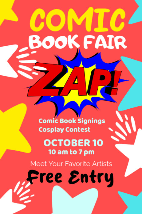 Comic Fair Design Red Typographic Comic Book Fair Poster Template | PosterMyWall