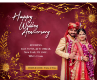 Red Typographic Couple Anniversary Card Design Template Large Rectangle Duży prostokąt