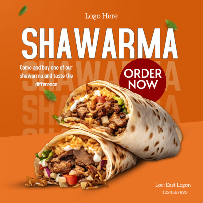 Copy of Red Typographic Delicious Shawarma Food With Orange Background ...