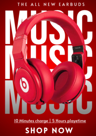 Red Typographic Earbuds Promotion A4 template