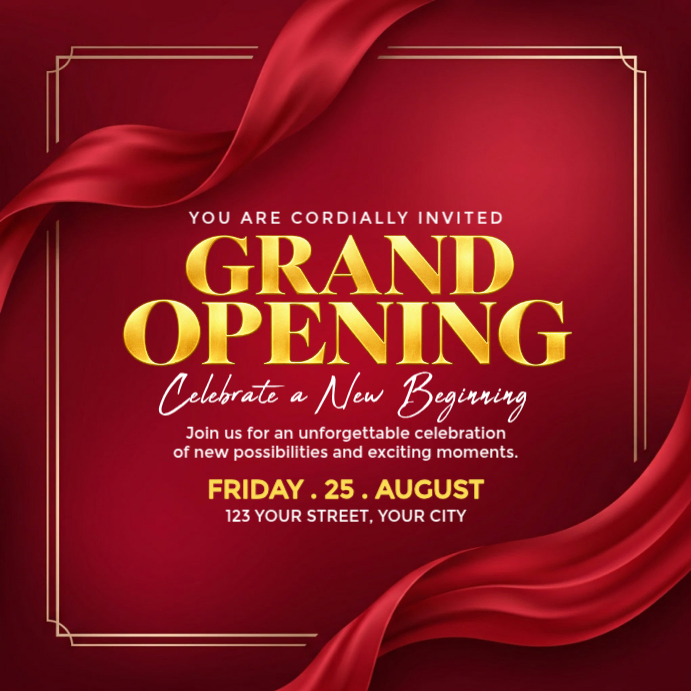 Red Typographic Grand Opening Invitation Instagram Post Template ...