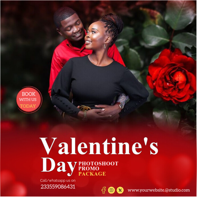 Red Typographic  Happy Valentine's Day Photoshoot Promo Fashion Photoshoot Dark Flowers Background I Pos Instagram template