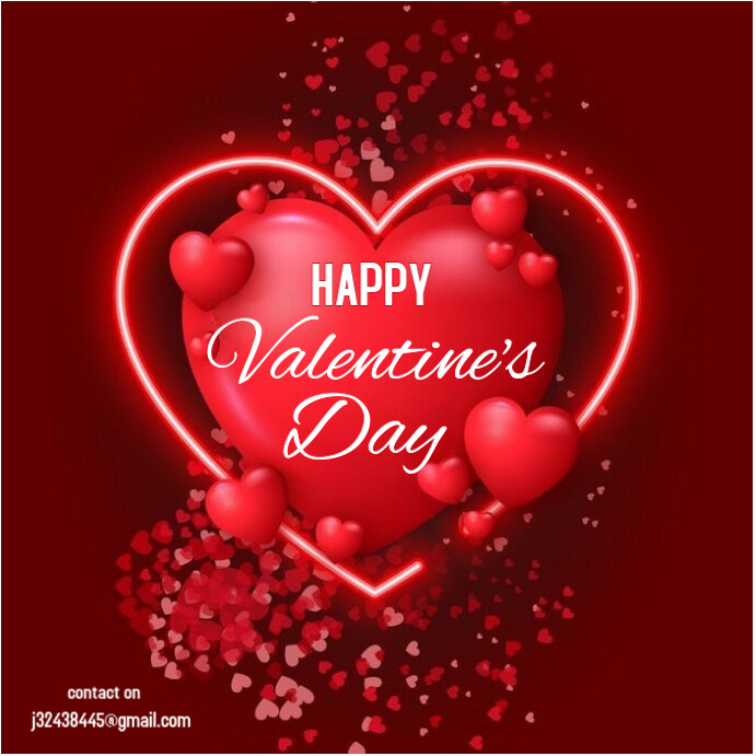 Red Typographic Happy Valentine's Day Template With Elegant Heart ...