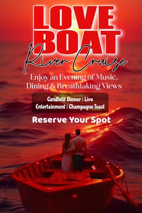 Red Typographic Love Boat River Cruise Poster template