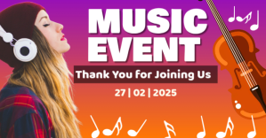 Red Typographic Music Event Thank You Card Facebook Event Cover template