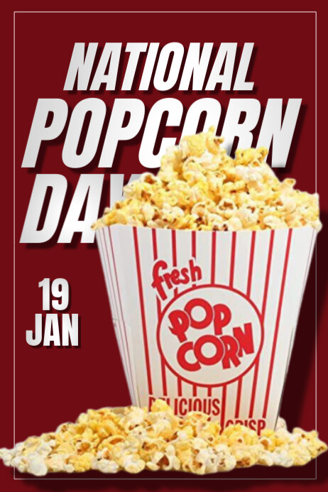 Red Typographic National Popcorn Day Poster Template | PosterMyWall