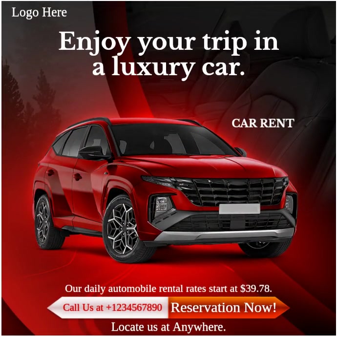 Red Typographic Red And Black Gradient Festive Flat Illustrative Car Rental Price Animated Instagram template