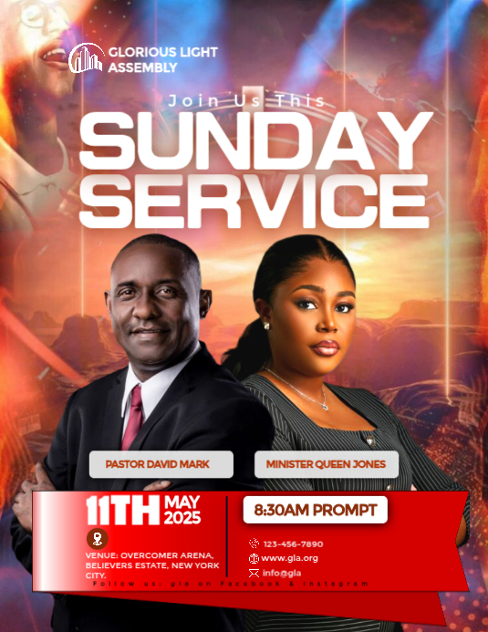 Red Typographic Sunday Church Service Flyer Template | PosterMyWall